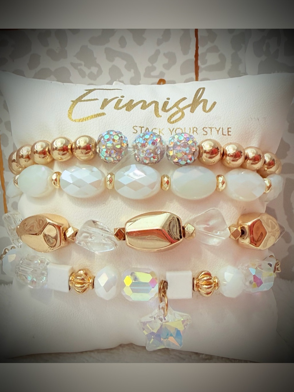 New ERIMISH Bracelets - 3 pc Stack - White & Gold AB Star